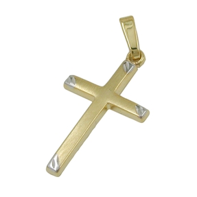 Anhänger Kreuz 22x13mm bicolor mattiert 9Kt 375 Gold Gelbgold teilrhodiniert