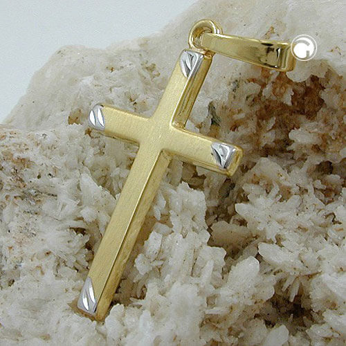 Anhänger 22x13mm Kreuz bicolor matt 9Kt 375 Gold