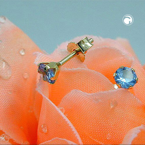 Ohrstecker Ohrring 4mm synthetischer Aquamarin 9Kt 375 Gold