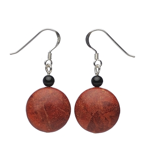 Ohrringe Ohrhänger Ohrschmuck Schaum-Koralle Kreis 18mm & Onyx 925 Silber flach rot-braun schwarz
