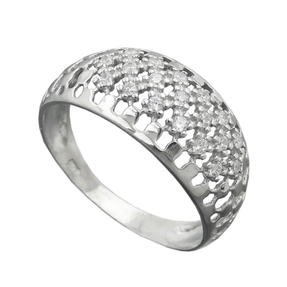 Ring Damenring mit weißen Zirkonia Netz gewölbt 925 Silber