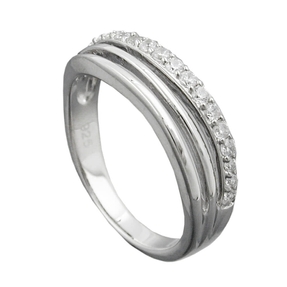 Ring Damenring mit weißen Zirkonia am Rand Streifen 925 Silber