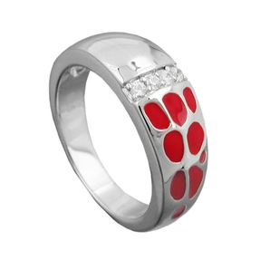 Ring Damenring mit roter Lackeinlage Zirkonia weiß 925 Silber