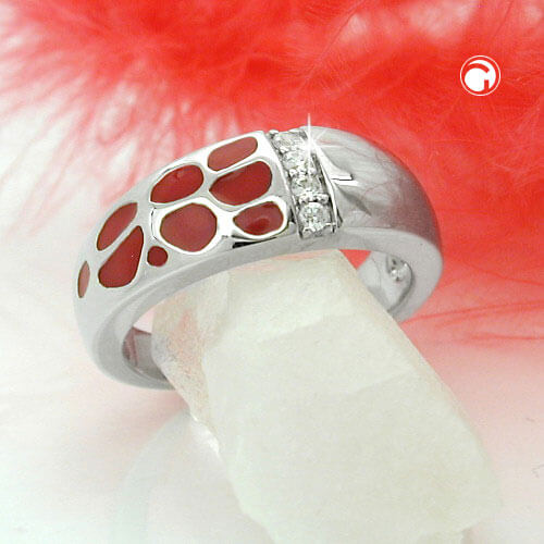 Ring mit Lackeinlage Zirkonia 925 Silber