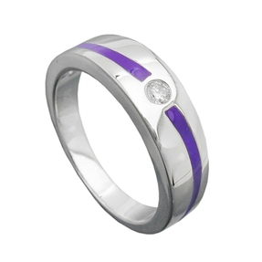 Ring Damenring mit lila Streifen weiße Zirkonia 925 Silber