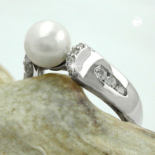 Ring weiße Perle und Zirkonia 925 Silber