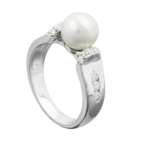 Ring Damenring weiße Süßwasserperle und Zirkonia 925 Silber