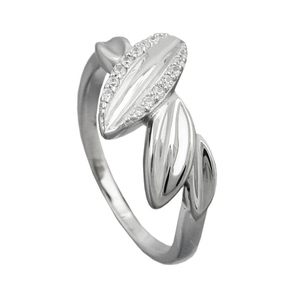 Ring Damenring spitzovale Blätter mit weißen Zirkonia 925 Silber