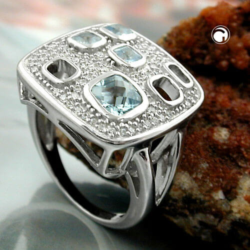 Ring mit Zirkonia aqua 925 Silber