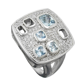 Ring Damenring Zirkonia aqua quadratische Form 925 Silber