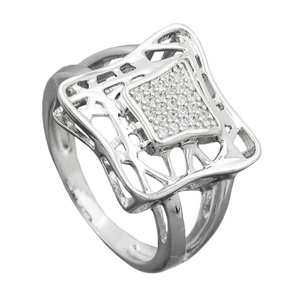 Ring Damenring Viereck mit Zirkonia weiß 925 Silber