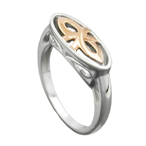 Ring Damenring Oval mit Muster 925 Silber rotvergoldet bicolor