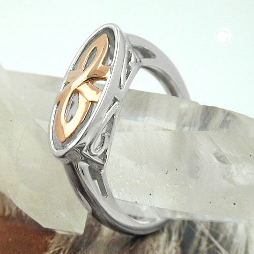 Ring Oval mit Muster 925 Silber bicolor