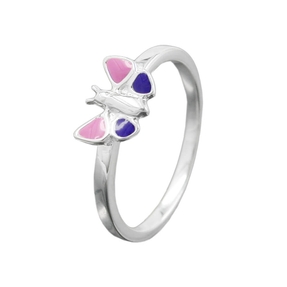 Ring Kinderring Fingerschmuck, Schmetterling, pink-lila lackiert, 925 Silber