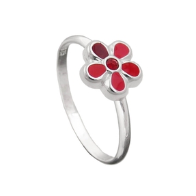 Ring Kinderring Blume mit Glasstein rot 925 Echt Silber Silberring