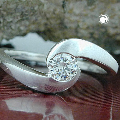 Ring weiße runde Zirkonia Solitär 925 Silber