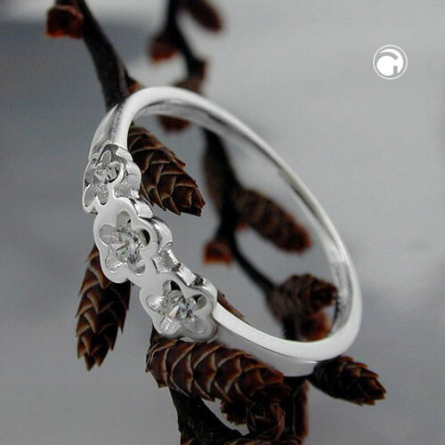 Kinderring mit 3 Blumen Zirkonia 925 Silber