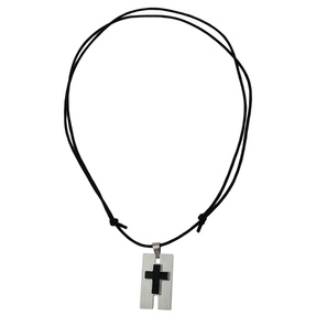 1mm Kordelkette mit schwarzem Kreuz aus Edelstahl Halsschmuck für Herren 70-90cm