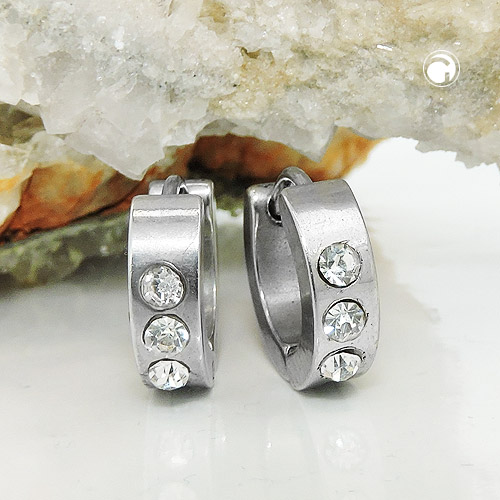 Creolen 12x4mm Klappcreolen Zirkonia Edelstahl