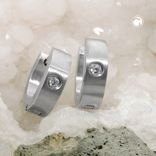 Creolen 13x4mm mit weißem Glasstein Edelstahl
