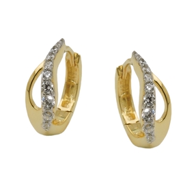 Creolen 13x5mm Klappcreolen, bicolor mit weißen Zirkonia, 375 Gold Gelbgold