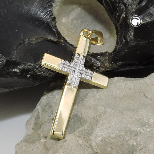 Anhänger Kreuz im Kreuz 375 Gelbgold Weißgold