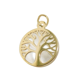 Anhänger, 12mm Baum des Lebens Lebensbaum mit Perlmutt, 375 Gold Gelbgold
