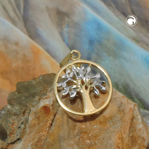 Anhänger 12mm Lebensbaum 375 Gelbgold bicolor