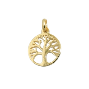 Anhänger Halsschmuck 12mm Baum des Lebens Lebensbaum, rund, 375 Gold Gelbgold