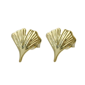 Ohrstecker Ohrringe Ohrschmuck, Ginkgoblatt glänzend, 375 Gold Gelbgold