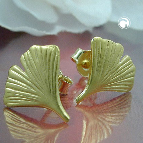 Ohrstecker Ginkgoblatt mattiert 375 Gelbgold
