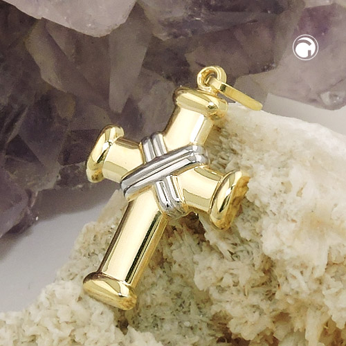 Anhänger Kreuzchen mit Streifen 375 Gelbgold