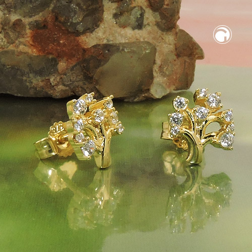 Ohrstecker Baum mit Zirkonia 375 Gelbgold