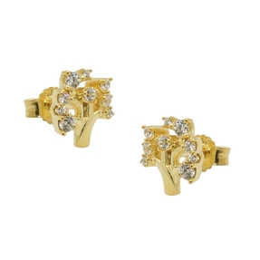 Ohrstecker Ohrringe Ohrschmuck, Baum mit weißen Zirkonia, 375 Gold Gelbgold Ohrstecker Ohrringe Ohrschmuck, Baum mit weißen Zirkonia, 375 Gold Gelbgold