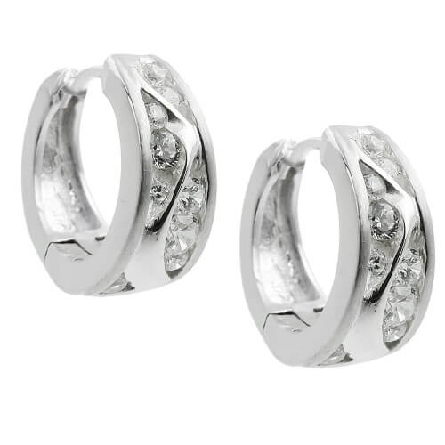 Creolen 12mm Klappcreolen Zirkonia 925 Silber