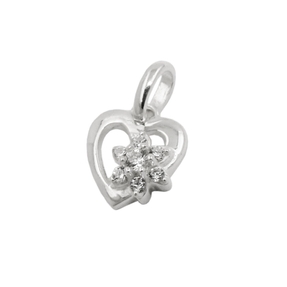 Anhänger kleines Blümchen mit weißen Zirkonia auf einem offenen Herz 925 Silber Anhänger kleines Blümchen mit weißen Zirkonia auf einem offenen Herz 925 Silber