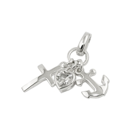 Anhänger Halsschmuck, Glaube-Liebe-Hoffnung Kreuz-Herz-Anker, massiv 925 Silber