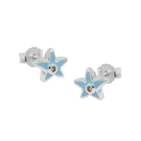 Ohrstecker Ohrringe Ohrschmuck, Sternchen hellblau mit lila Zirkonia, 925 Silber Ohrstecker Ohrringe Ohrschmuck, Sternchen hellblau mit lila Zirkonia, 925 Silber