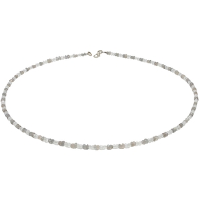 Edelsteinkette Kette Collier aus Mondstein & Labradorit & 925 Silber weiß-grau facettiert
