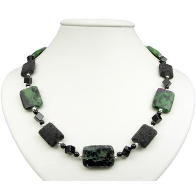 Kette Rubin-Zoisit Lava Onyx und 925 Silber