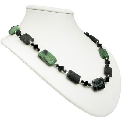 Kette Rubin-Zoisit Lava Onyx und 925 Silber