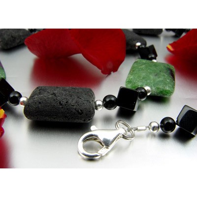 Kette Rubin-Zoisit Lava Onyx und 925 Silber