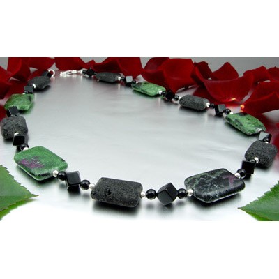 Kette Rubin-Zoisit Lava Onyx und 925 Silber