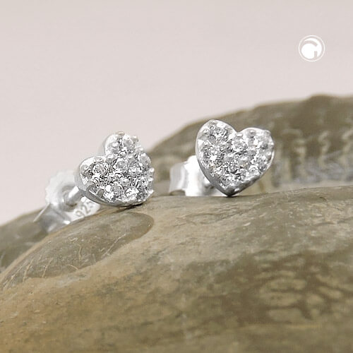 Ohrstecker Herz Herzchen mit Zirkonia 925 Silber