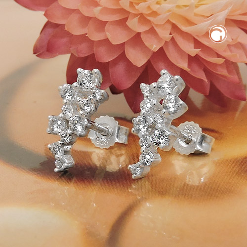 Ohrstecker Blume mit Zirkonia 925 Silber