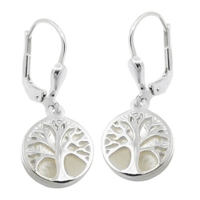 Brisur Ohrringe Ohrschmuck Baum des Lebens Lebensbaum mit Perlmutt, 925 Silber