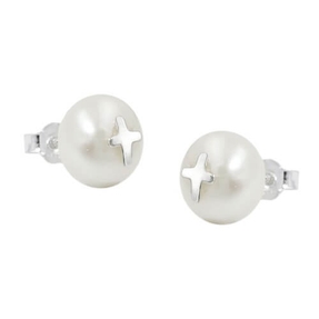 Ohrstecker Ohrringe Ohrschmuck Süßwasserperle mit Silberkreuzchen 925 Silber Ohrstecker Ohrringe Ohrschmuck Süßwasserperle mit Silberkreuzchen 925 Silber