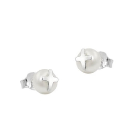 Ohrstecker Ohrringe Ohrschmuck Süßwasserperle mit Silberkreuzchen 925 Silber Ohrstecker Ohrringe Ohrschmuck Süßwasserperle mit Silberkreuzchen 925 Silber