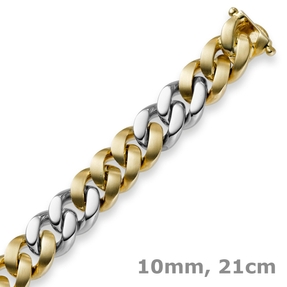10mm Armband Armkette Panzerarmband 585 Gold Gelbgold & Weißgold 21cm Unisex