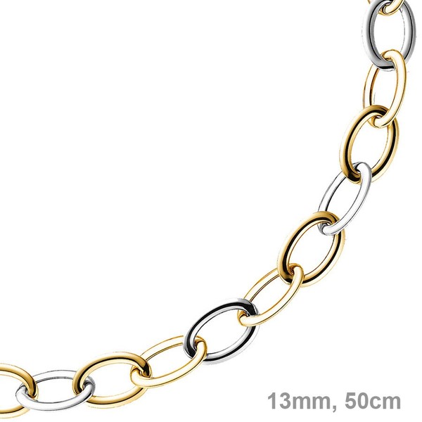 13mm Weitanker Kette 585 Gold bicolor 50cm